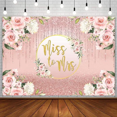 AIBIIN Telón de fondo de 7 x 5 pies para despedida de soltera, decoración de fiesta de despedida de soltera, color oro rosa, brillante, floral,