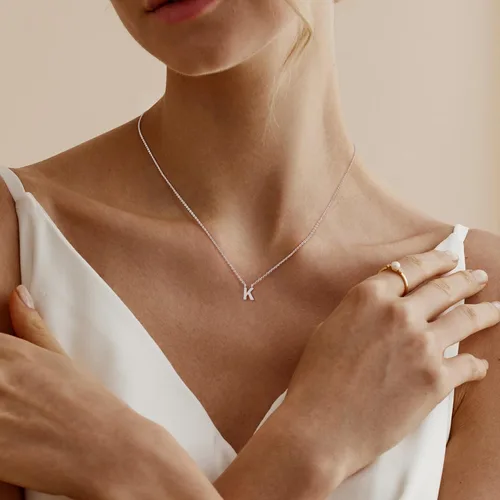 Miniatura 20 de Collares con iniciales para mujer, delicado collar de letra plateada con nombre personalizado con monograma, collar simple y lindo con inicial