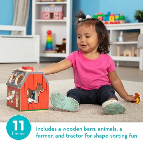 Miniatura 5 de Melissa & Doug Granero de juguete de madera para llevar, juego portátil de 11 piezas para niños pequeños con animales de granja y techo desplegable