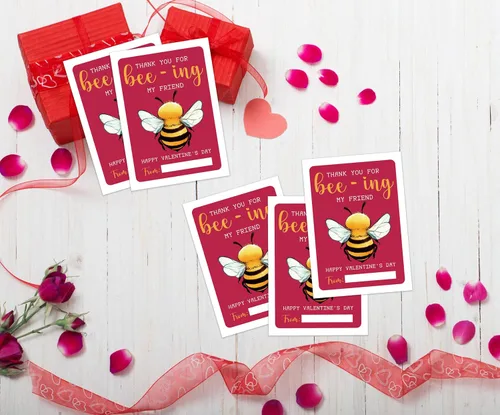 Miniatura 4 de Tarjetas de San Valentín para el aula, paquete de 30 tarjetas de felicitación de abeja para niños, 5 x 3.5 pulgadas, etiquetas de regalo para el día