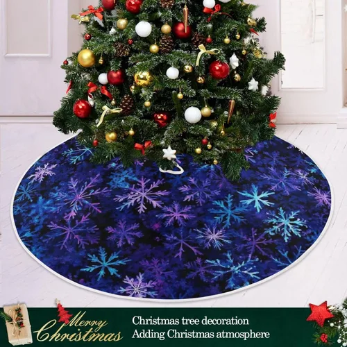 Miniatura 6 de Falda de Árbol de Navidad Azul y Morada con Copo de Nieve, Alfombra de Árbol de Temporada para Fiestas y Vacaciones, Suministros para Decoración