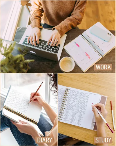 Miniatura 7 de Nicpro Cuaderno en espiral, 21 x 29.7 cm, cuadernos de cuero para el trabajo, cuaderno universitario de tapa dura con rayas de tamaño grande de 300