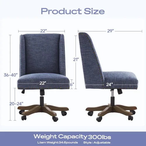 Miniatura 2 de Zihanhome Silla de Oficina para Casa sin Brazos con Patas de Madera, Silla de Escritorio de Oficina Tapizada Ajustable Moderna sin Brazos Silla