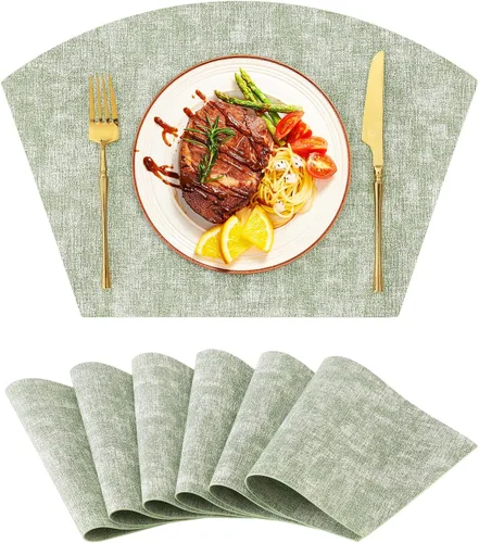 Miniatura 14 de Homaxy Juego de 4 manteles individuales para mesa redonda, lavables en forma de cuña, de piel sintética, lavables, para cocina, cena, para Beige