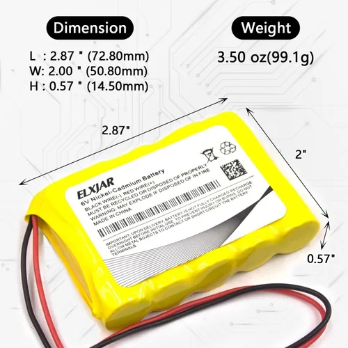 Miniatura 3 de Paquete de 2 baterías Ni-CD de 6 V y 800 mAh compatibles con 705105, Emergi-Lite 0018701, 850.0054 850.0035, OSI OSA013AA CUSTOM-125 Dantona