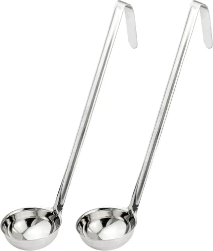 Fit Meal Prep Cucharón de sopa de acero inoxidable – Espátula de salsa de una pieza con asas de gancho, cuchara de servir de grado comercial,