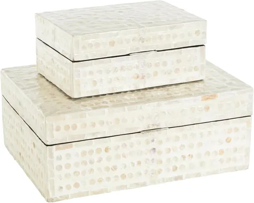 Deco 79 Caja decorativa geométrica hecha a mano con concha de madreperla, mosaico de puntos, caja de almacenamiento para recuerdos, con acentos Crema