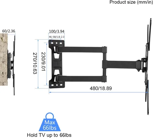 Miniatura 3 de Suptek Soporte de pared para TV con movimiento completo, giratorio e inclinable para la mayoría de televisores de 23 a 55 pulgadas, hasta 25 kg