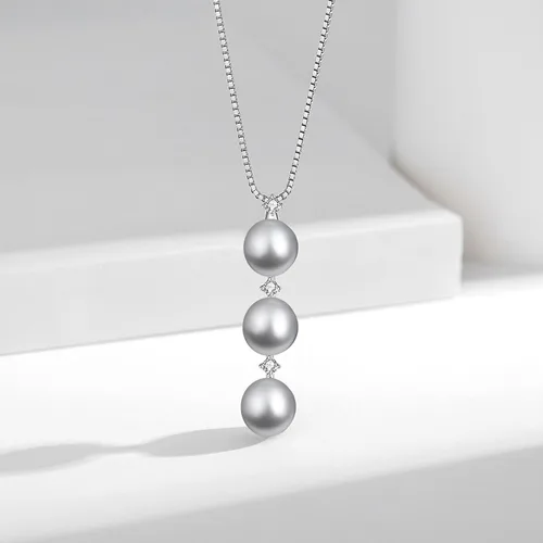 Miniatura 8 de Collar de perlas negras, blancas, doradas, grises para mujer, collar con colgante de plata esterlina, perlas cultivadas en agua salada auténticas