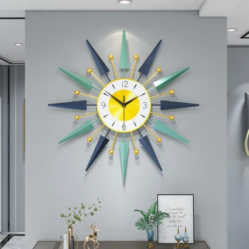 Miniatura 10 de Reloj de pared grande y moderno para decoración de sala de estar, reloj de pared de cristal decorativo de 24 pulgadas estilo pavo real, operado