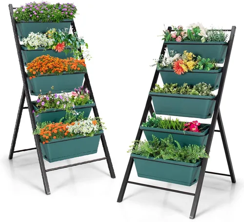 Miniatura 10 de S AFSTAR Macetero vertical de 5 niveles, cama de jardín elevada de 5 capas con 5 jardineras desmontables y marco de metal, contenedores elevados