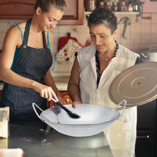 Miniatura 3 de Happyyami Sartén de metal para wok, 2 piezas de acero inoxidable, sartén pequeña con doble mango antiadherente para estufas de gas eléctricas