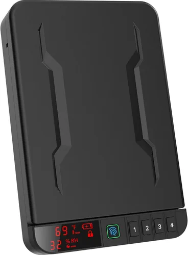 Z ZLJUAN - Caja fuerte portátil para armas y pistolas con pantalla LCD de temperatura, humedad, huella digital biométrica, cerradura con teclado,