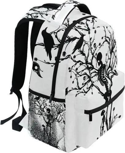 Miniatura 2 de Mochila negra del Día de los Muertos con patrón de calavera para adultos, mochila escolar casual, bolsa universitaria de viaje, con cremallera