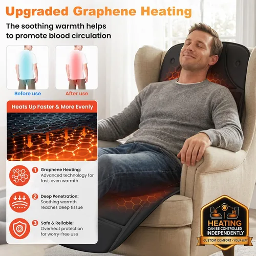 Miniatura 4 de CILI Alfombrilla de masaje de cuerpo completo, almohadilla para silla masajeadora, 10 motores de vibración y 5 modos de masaje, masajeador