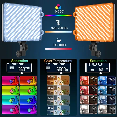 Miniatura 3 de GVM - Kit de iluminación LED RGB para fotografía, 50 W bicolor 3200K-5600K luces de estudio, 2 paquetes de 672 cuentas LED, control de aplicación