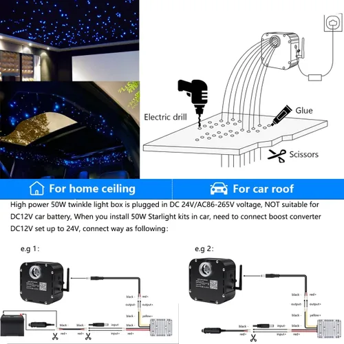 Miniatura 6 de AZIMOM Kits de luz de estrellas de fibra óptica centelleante de alto brillo de 50 W para techo de teatro, 1000 piezas de 0.03 pulgadas y 16.5 pies