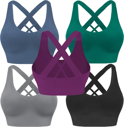 Evercute - Brasier deportivo para mujer, con relleno, tirantes cruzados y sin costuras, brasier de soporte medio para alto impacto, ideal para yoga