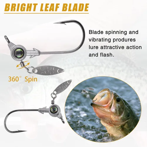 Miniatura 3 de Juego de cabezas de plantilla de pesca, 15/20 piezas de anzuelos de cabeza de plantilla de pesca Underspin jig Heads Jig Hook Lure con cabeza