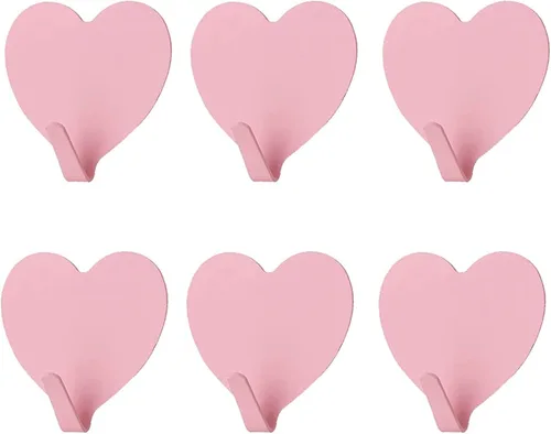 Miniatura 9 de JtmyAota Paquete de 6 ganchos decorativos de pared en forma de corazón, gancho de pared adhesivo fuerte de acero inoxidable para el hogar, cocina