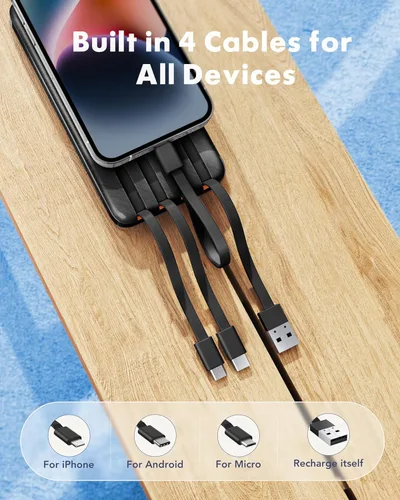 Miniatura 2 de Charmast - Cargador portátil de 20000 mAh con cables incorporados, banco de energía de 22.5W para viajes, cargador rápido, paquete de batería