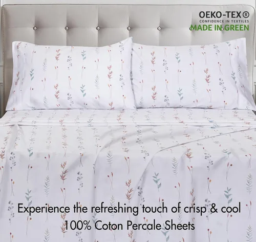 Miniatura 6 de ZOYER Sábanas de percal 100 % algodón tamaño King, refrescantes y transpirables para personas que duermen con calor, ropa de cama crujiente