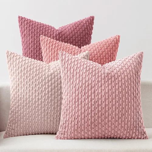 Miniatura 13 de MIULEE - Juego de 4 fundas de almohada suaves para sofá, decorativas, estilo bohemio, con rayas, fundas de almohada de corduroy, decoración rústica