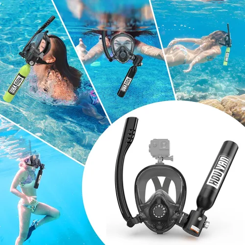 Miniatura 7 de Mini tanque de buceo con máscara de esnórquel 0.5L, tanque de buceo inflable con máscara de cara completa, botella de reserva Pony, tanque de aire