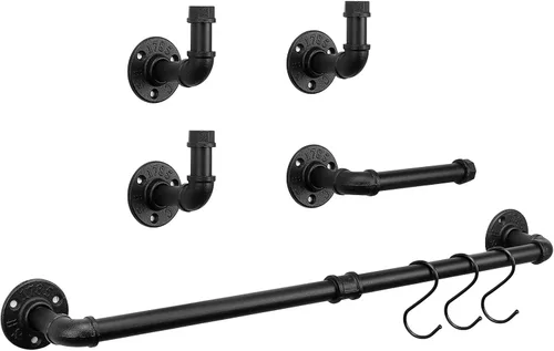Miniatura 7 de NearMoon Juego de accesorios de baño de tubería industrial de 5 piezas, incluye barra de toalla de 18 pulgadas, soporte para papel higiénico y 3