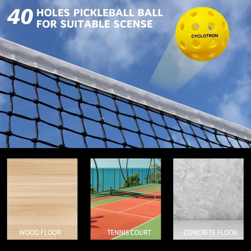 Miniatura 4 de cyclotron 6-Pack Premium Pickleball Balls - USAP Approved, 40 Holes Outdoor/Indoor Pickle Balls with Bag, Perfectly Balanced, High Bounce True