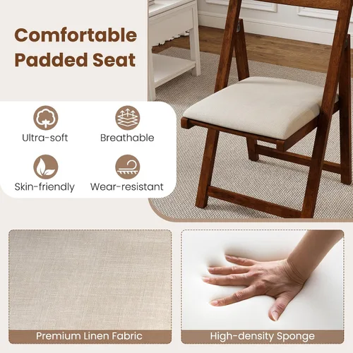 Miniatura 4 de GOFLAME Juego de 4 sillas plegables para comedor, sillas plegables con asiento acolchado y respaldo ergonómico, estructura de madera de goma, sillas