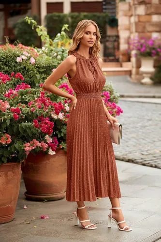 Miniatura 8 de PRETTYGARDEN Vestidos de verano para mujer, estilo casual, cuello en V, lunares suizos, volantes, sin mangas, acampanado, para la playa