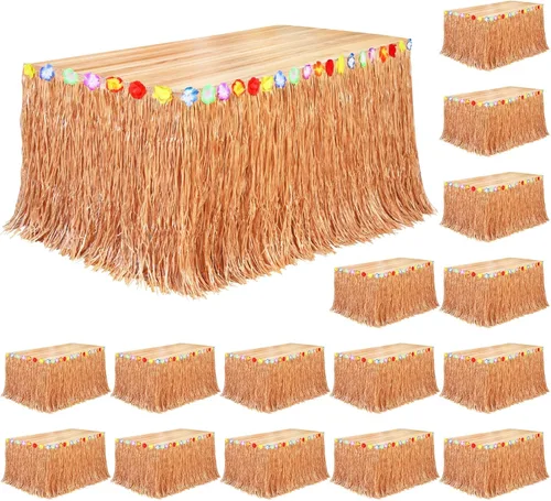 Miniatura 20 de Fovths Luau - Falda de mesa de hierba natural de 9 pies x 29.5 pulgadas, falda de mesa hawaiana para decoraciones de fiesta hawaiana tropical, Verde