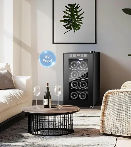 Miniatura 6 de Mini enfriador de vino de 8 botellas, refrigerador de bebidas con enfriamiento rápido, gabinete de vino termoeléctrico bodega para mujeres, hombres