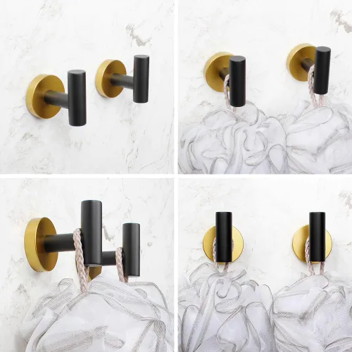 Miniatura 4 de Juego de accesorios de baño de 3 piezas, color negro y dorado, para montar en la pared, incluye soporte para papel higiénico, 2 ganchos para toallas
