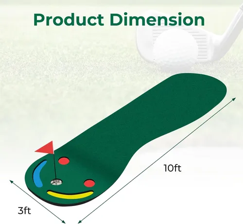 Miniatura 6 de Tangkula Alfombra de golf verde de 10 pies x 3 pies, tapete de golf para práctica en interiores y exteriores con 1 bandera, 3 tazas de putting