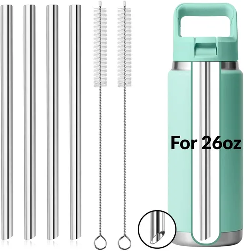 Miniatura 7 de 4 piezas de pajitas de metal de repuesto para botella de agua YETI Rambler Jr., pajitas de repuesto reutilizables de acero inoxidable con 2 cepillos