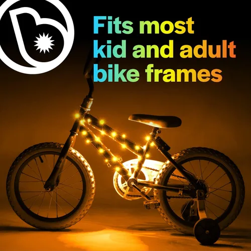 Miniatura 4 de Brightz CosmicBrightz - Cuerda de luz LED para marco de bicicleta, cuerda de 6.5 pies, funciona con pilas con interruptor de encendido/apagado, Oro