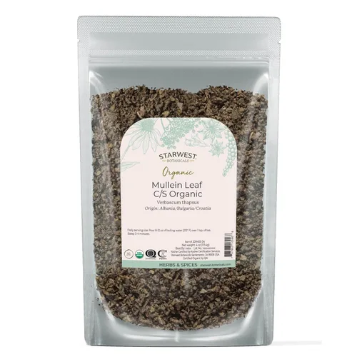 Starwest Botanicals Hoja de Gordolobo Orgánica - Hierba Seca de Hoja Suelta para Té, Cortada y Tamizada, Fuente Natural de Antioxidantes,