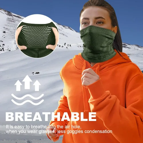 Miniatura 6 de WTACTFUL Calentador de Cuello de Invierno Polaina a Prueba de Viento Máscara Facial Pasamontañas Bandana para Esquí Snowboard Todo negro + verde