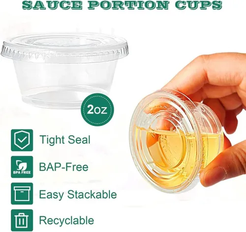 Miniatura 5 de [2 oz- 100 juegos] Vasos de plástico transparente con tapas, tazas de soufflé sin BPA