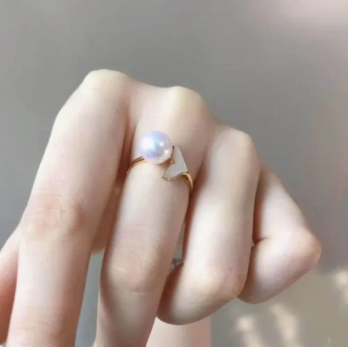 Miniatura 4 de Detalle Anillo de cola de sirena de ballena de la suerte de oro de 18 quilates 4A Embalaje de concha real Abierto Ajustable BlancoRosaRosa Púrpura