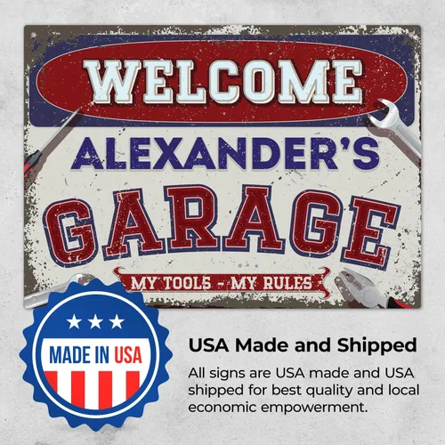 Miniatura 7 de Letreros de bienvenida personalizados, cueva de hombre vintage rústica personalizada, para interiores y exteriores, 10 x 14 pulgadas, aluminio 040