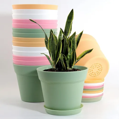 Miniatura 10 de WOUSIWER Paquete de 16 macetas de plástico de 6 pulgadas para macetas de interior, resistentes y elegantes de 6 pulgadas para plantas