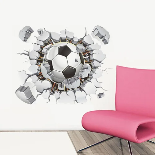 Miniatura 2 de MQ - Adhesivos de pared rotos en 3D para el hogar, diseño de fútbol y fútbol, póster decorativo para habitación de niños, decoración de dormitorio