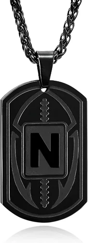 Miniatura 63 de Graduation Gifts - Football Initial Necklace for Men Boys Kids Teen Dog Tag Stainless Steel Black Letter Pendant Sport Football Athletes Jewelry