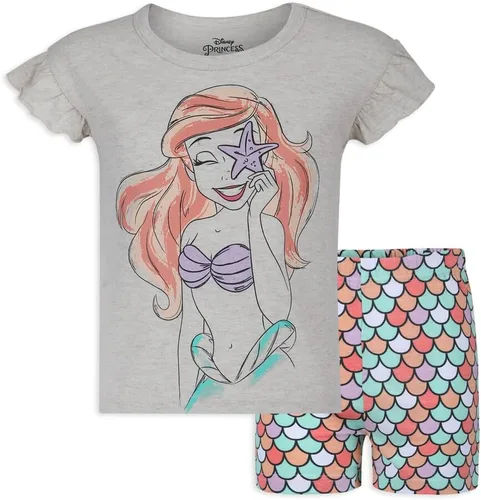 Disney The Little Mermaid Ariel - Conjunto de camiseta y pantalón corto para niñas pequeñas y pequeñas, color beige/multicolor