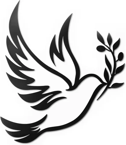 Vivegate Dove of Peace - Arte de pared de metal con rama de olivo – ramas de olivo con contorno negro, decoración de pared de metal de paloma blanca