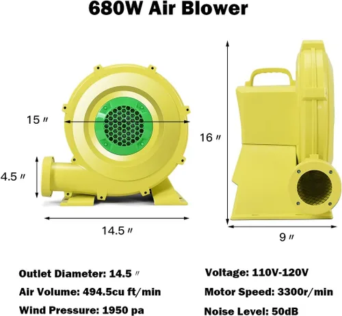 Miniatura 4 de GOFLAME Soplador de aire para inflables, ventilador eléctrico portátil y potente, soplador de casa de rebote de 1 HP para toboganes de salto