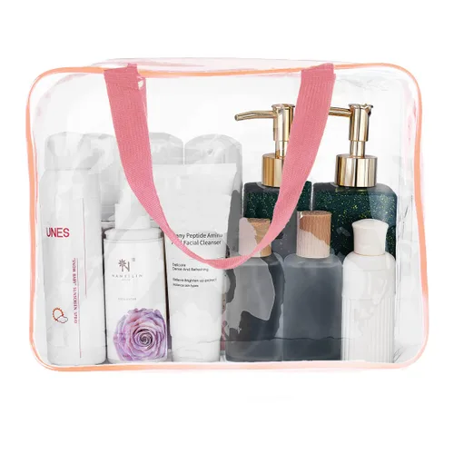 Miniatura 7 de Kit de 3 piezas de bolsas de artículos de aseo de viaje de PVC cristalino para mujeres y hombres, organizador de embalaje de vinilo impermeable